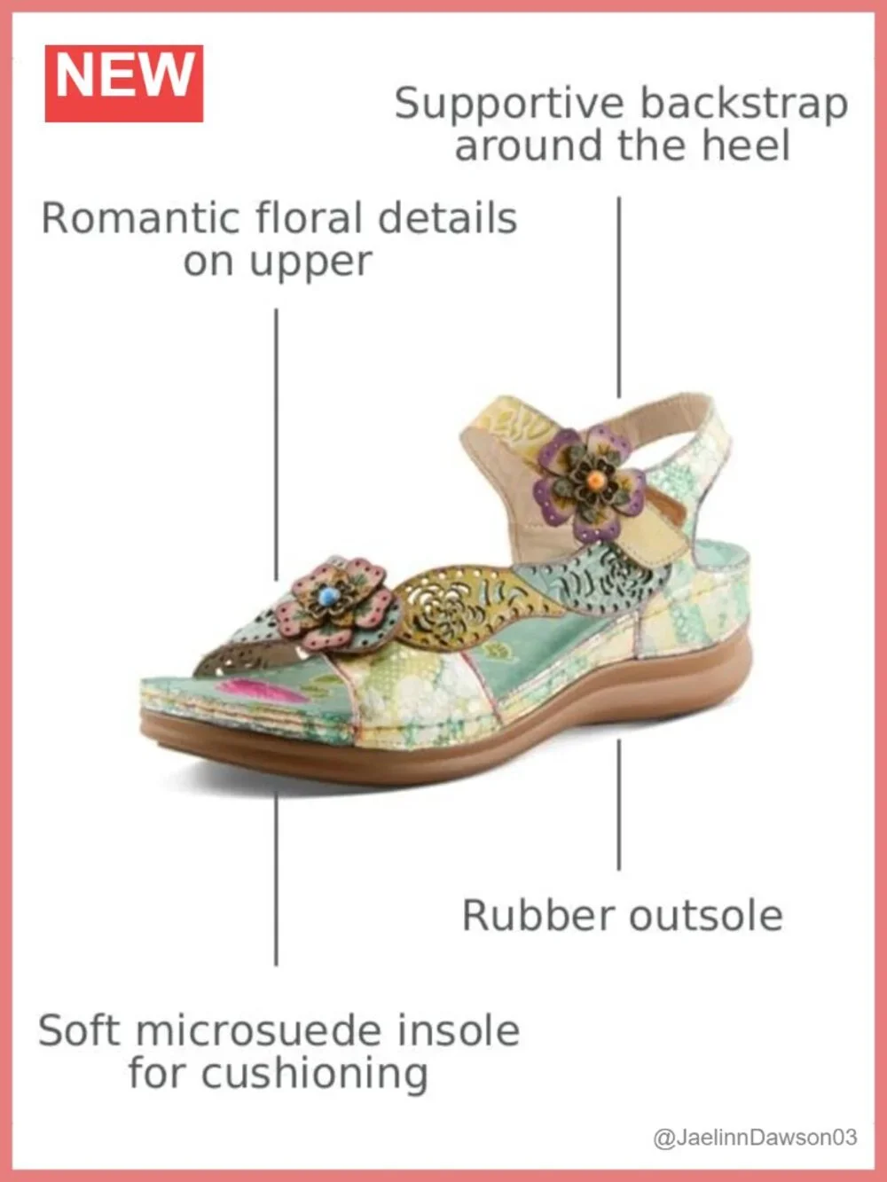L'Artiste Script Women's Hand-Painted Floral Leather Wedge Sandal